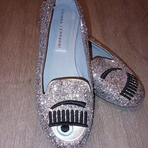 Chiara Ferragni Women's Silver Winking Ballet Flats